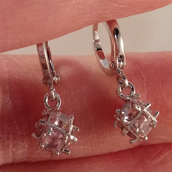 18K White Gold Filled Mystical Magic Ball Pink Diamond Zircon Dangle Earrings - Picture 4 of 4